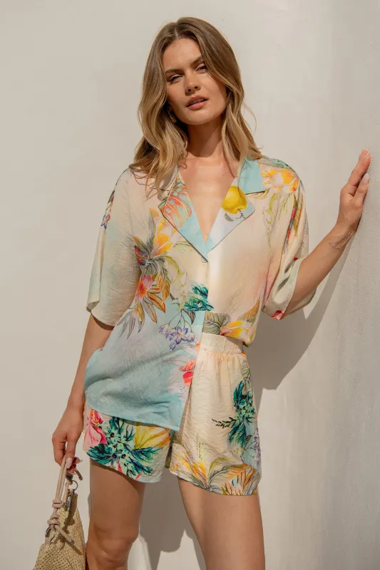 Lush Style Shirt in Multi Tropical Floral Print sold by St Frock