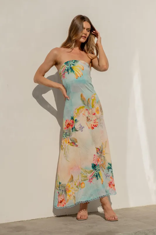 Summer Sky Maxi Dress in Multi Tropical Floral Print sold by St Frock