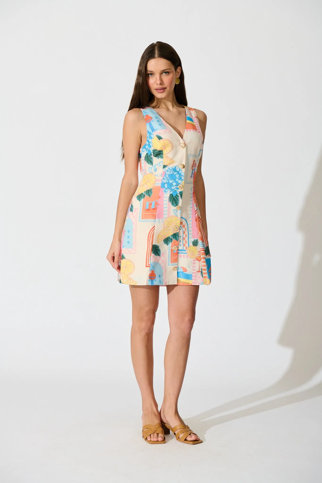 Avelina Dress in Multi Patchwork Lemon Print sold by St Frock