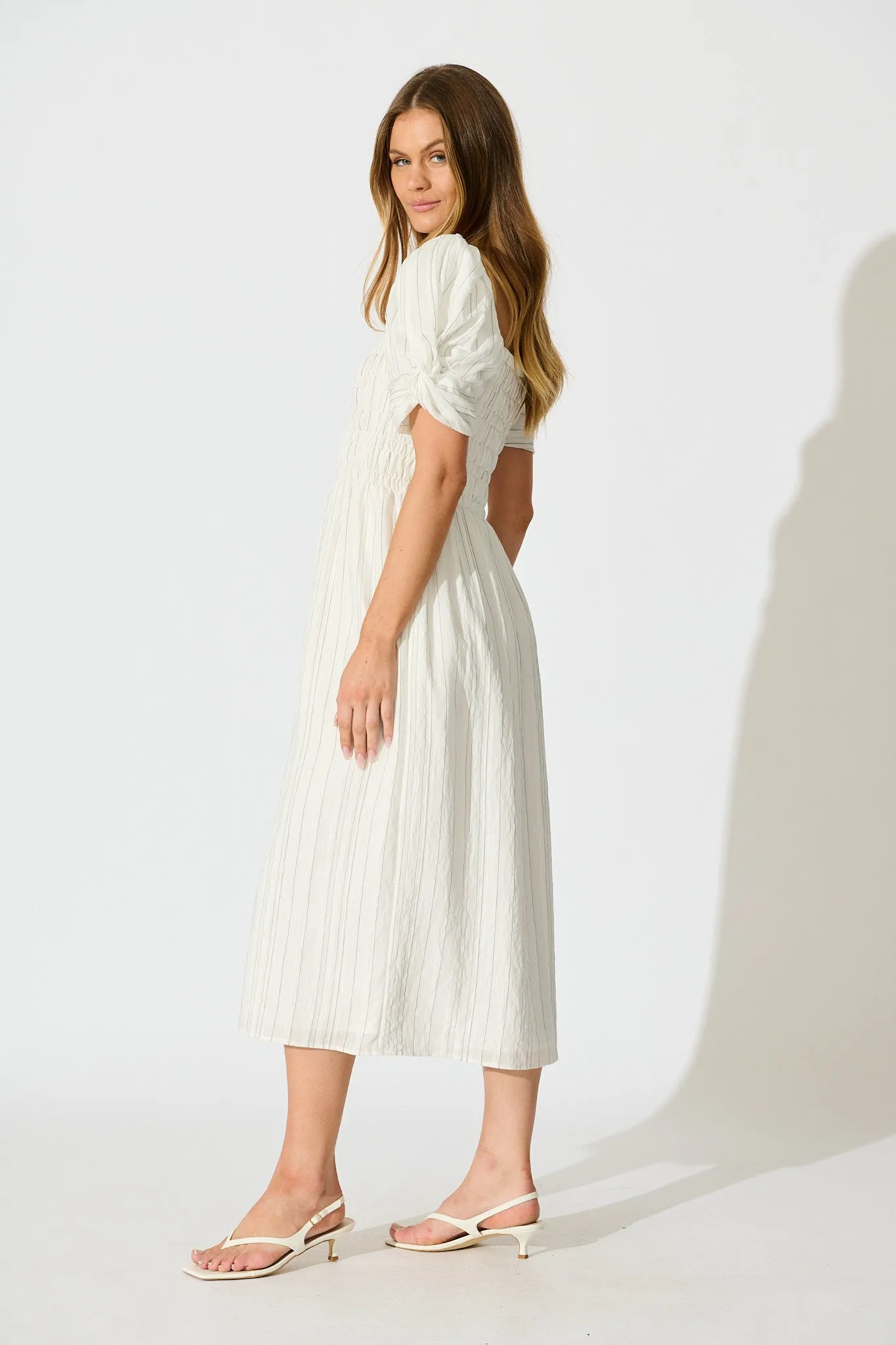 Rouse Midi Dress in White with Black Stripe Cotton Blend sold by St Frock product image thumbnail 3
