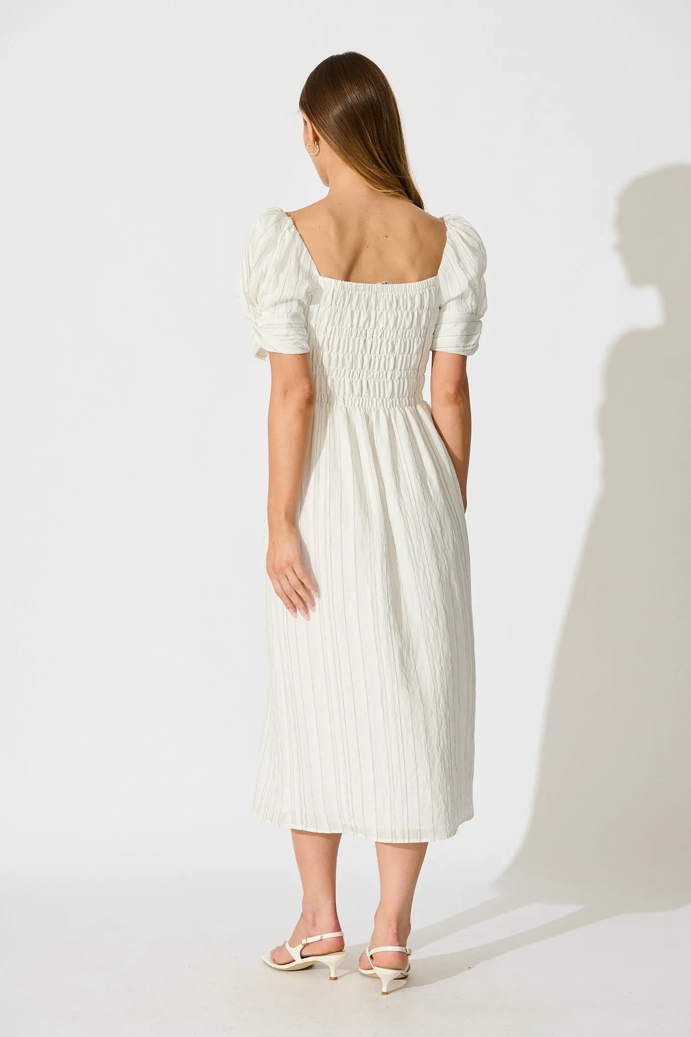 Rouse Midi Dress in White with Black Stripe Cotton Blend sold by St Frock product image thumbnail 4