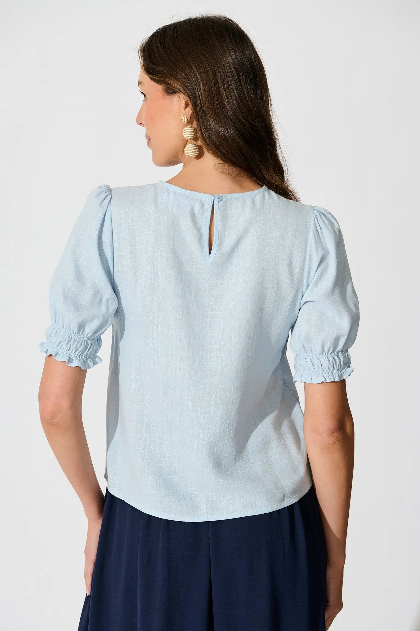 Melanie Top in Pale Blue Cotton Linen sold by St Frock product image thumbnail 4