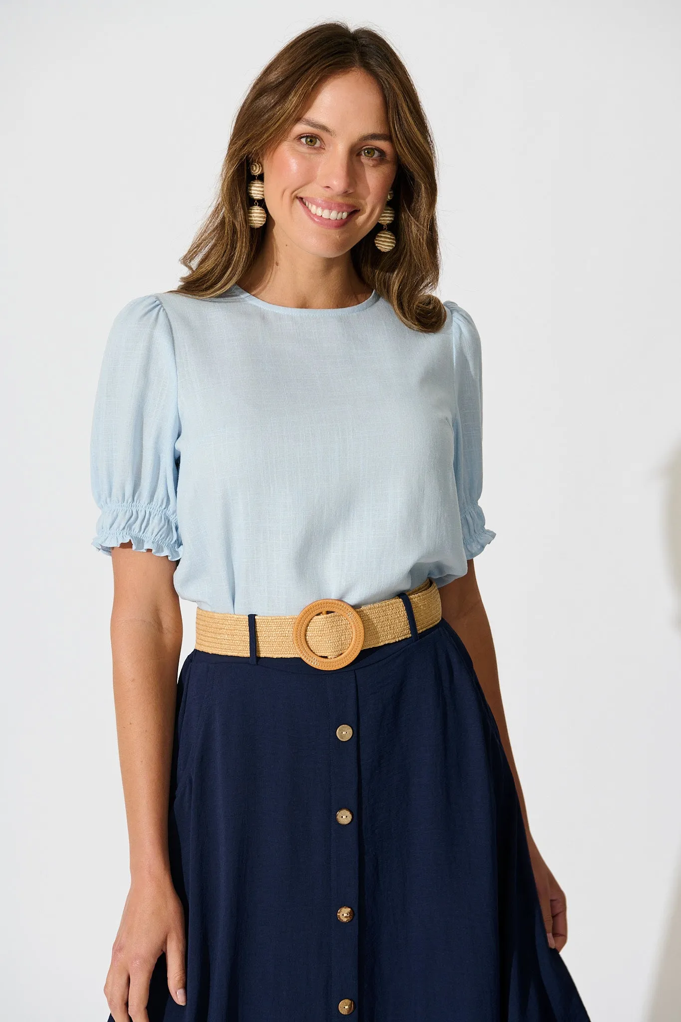 Melanie Top in Pale Blue Cotton Linen sold by St Frock product image thumbnail 2