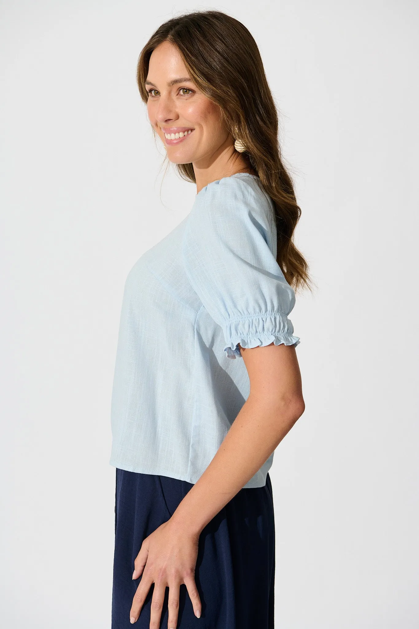 Melanie Top in Pale Blue Cotton Linen sold by St Frock product image thumbnail 3