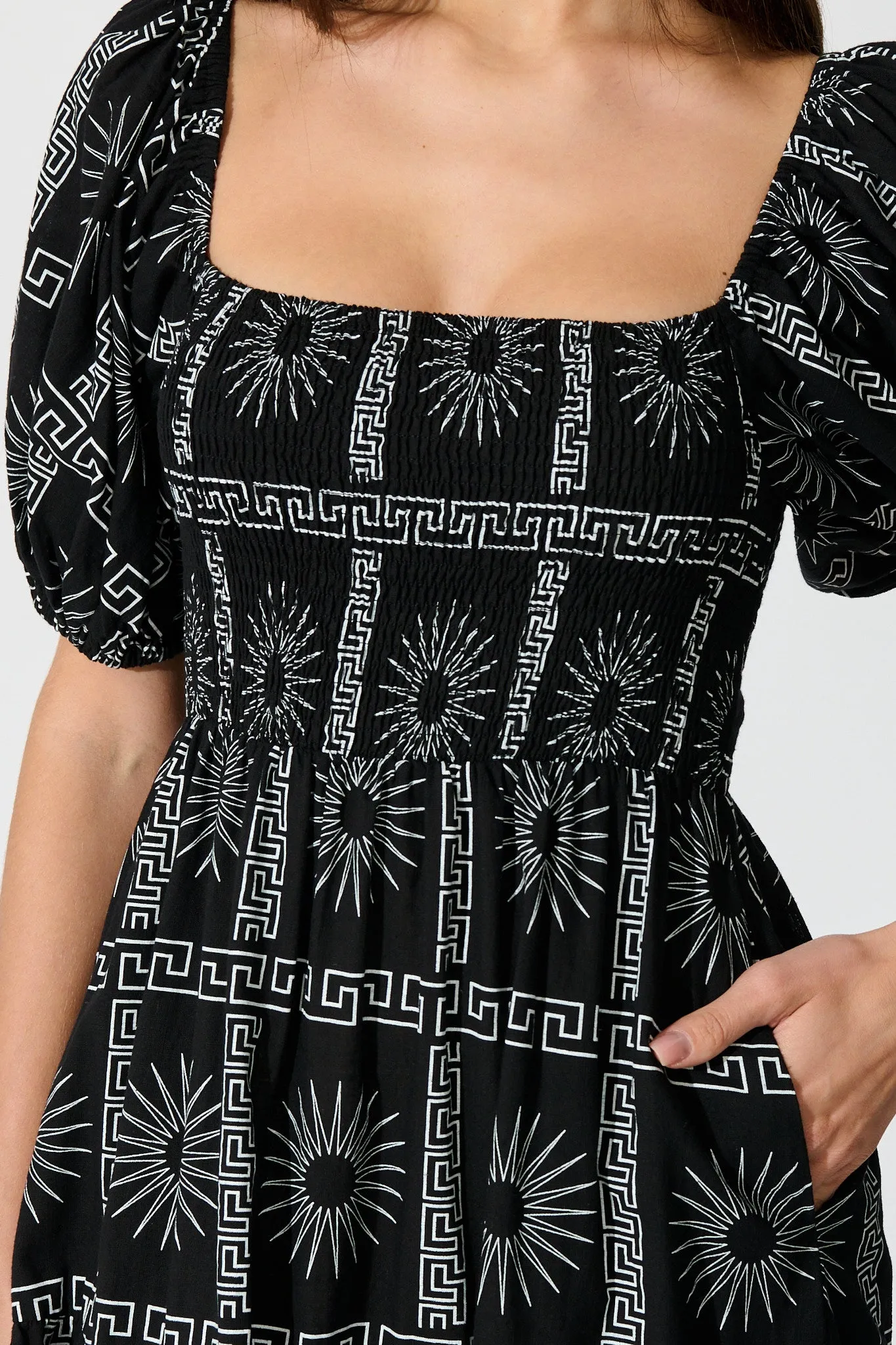 Oden Midi Dress in Black Tile Print Cotton sold by St Frock product image thumbnail 5
