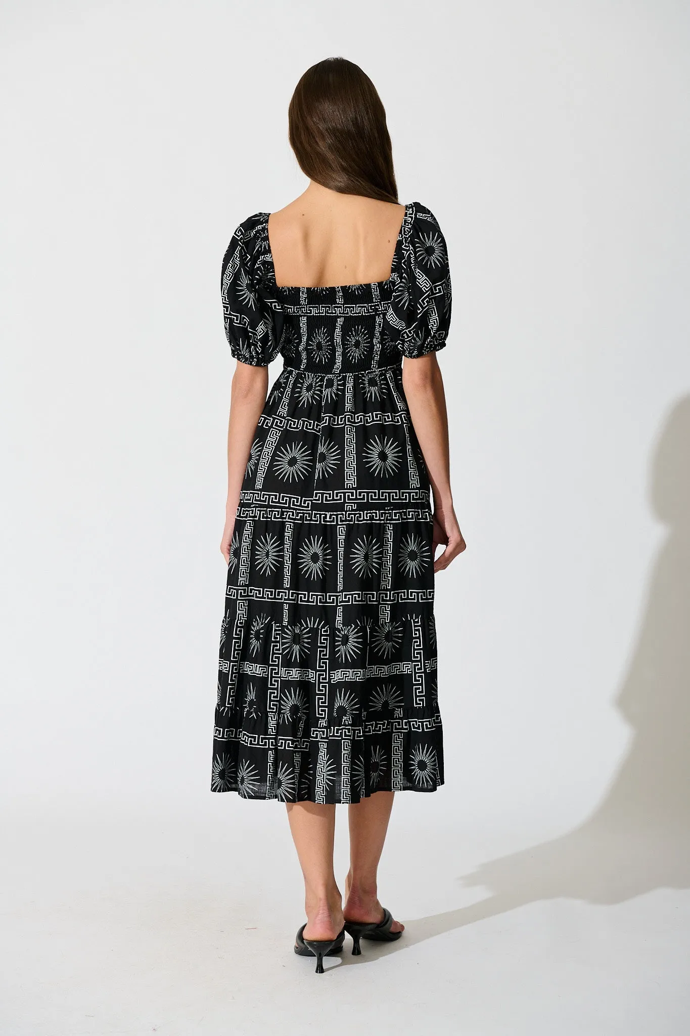 Oden Midi Dress in Black Tile Print Cotton sold by St Frock product image thumbnail 4