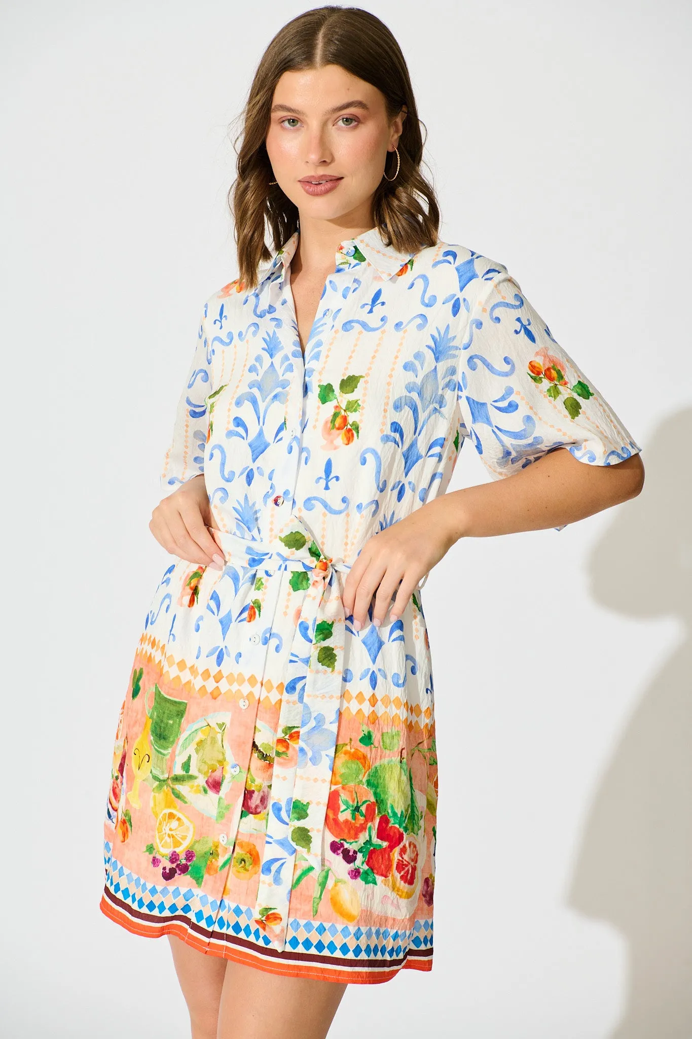 Miela Shirt Dress in Multi Fruit Border Print sold by St Frock product image thumbnail 5