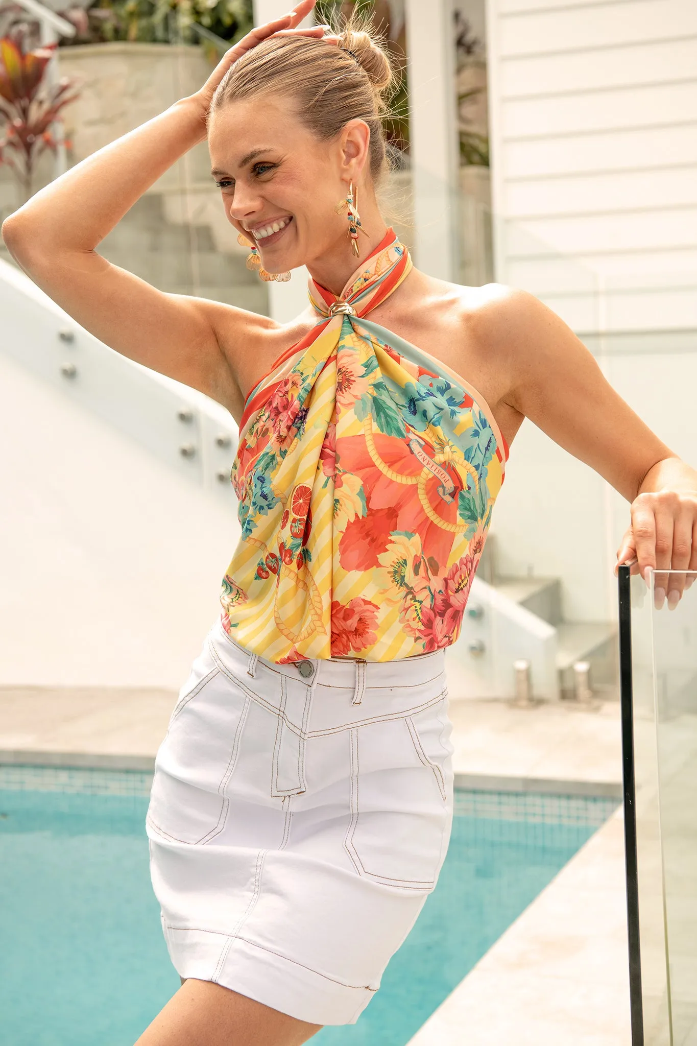 Tropea Scarf in Red and Yellow Border Print sold by St Frock