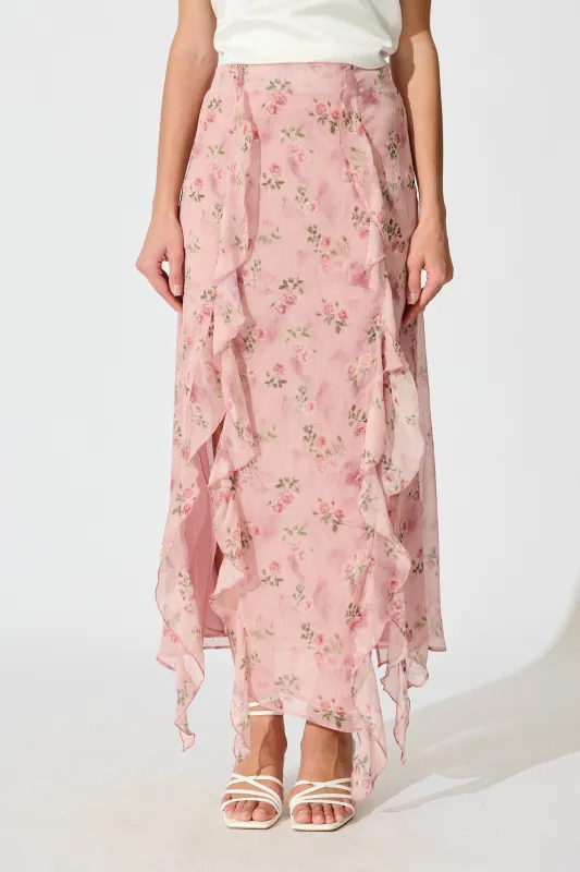 Island Muse Maxi Skirt in Pink Floral sold by St Frock