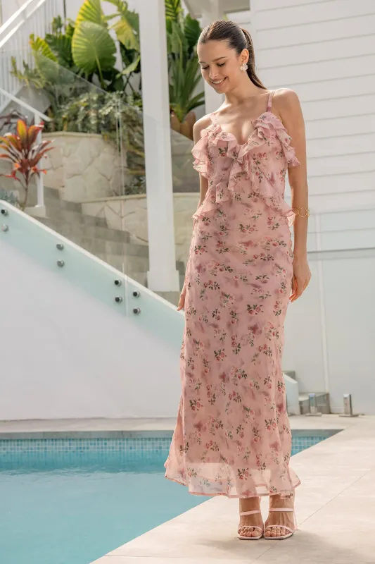 Vintage Florals Maxi Dress in Pink Floral sold by St Frock