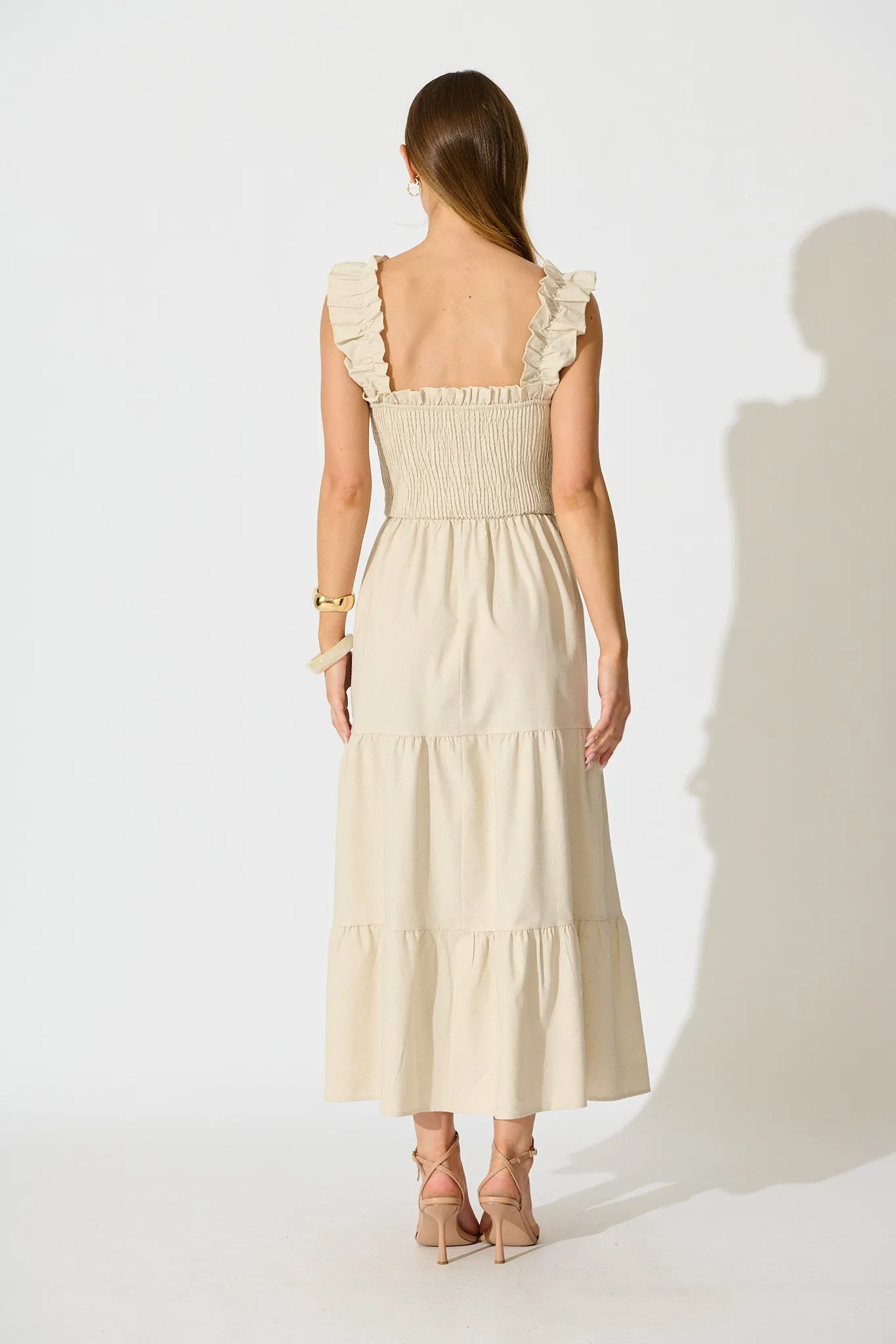 Ailsa Maxi Dress in Oatmeal Cotton Linen Blend sold by St Frock product image thumbnail 4