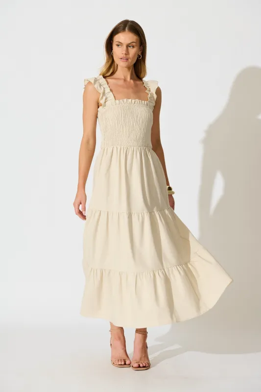 Ailsa Maxi Dress in Oatmeal Cotton Linen Blend sold by St Frock