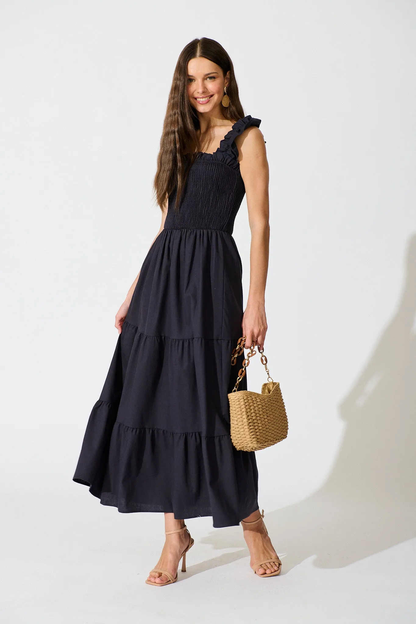Ailsa Maxi Dress in Navy Cotton Linen Blend sold by St Frock product image thumbnail 3