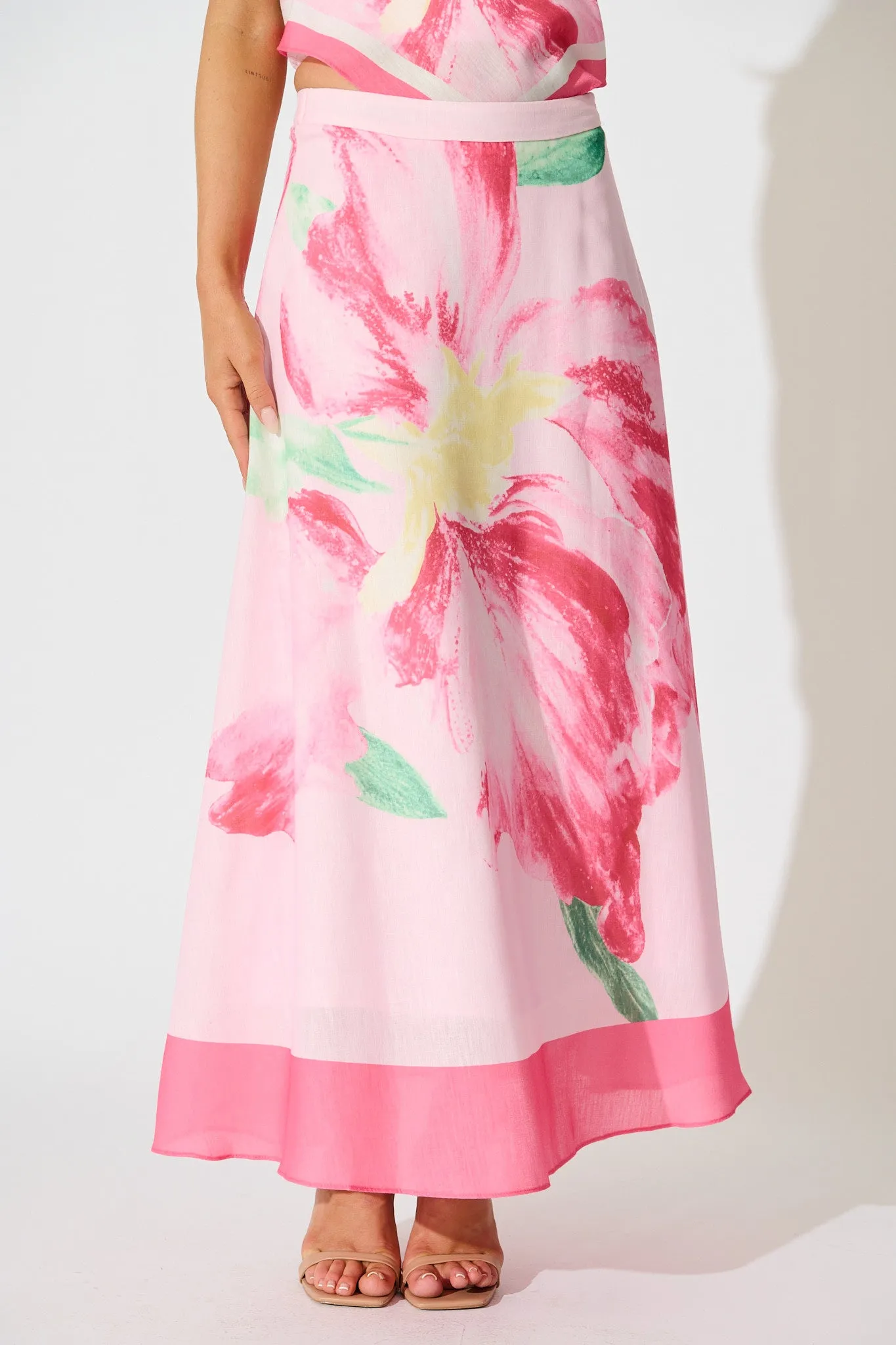 Mireya Maxi Skirt in Pink Floral sold by St Frock product image thumbnail 3