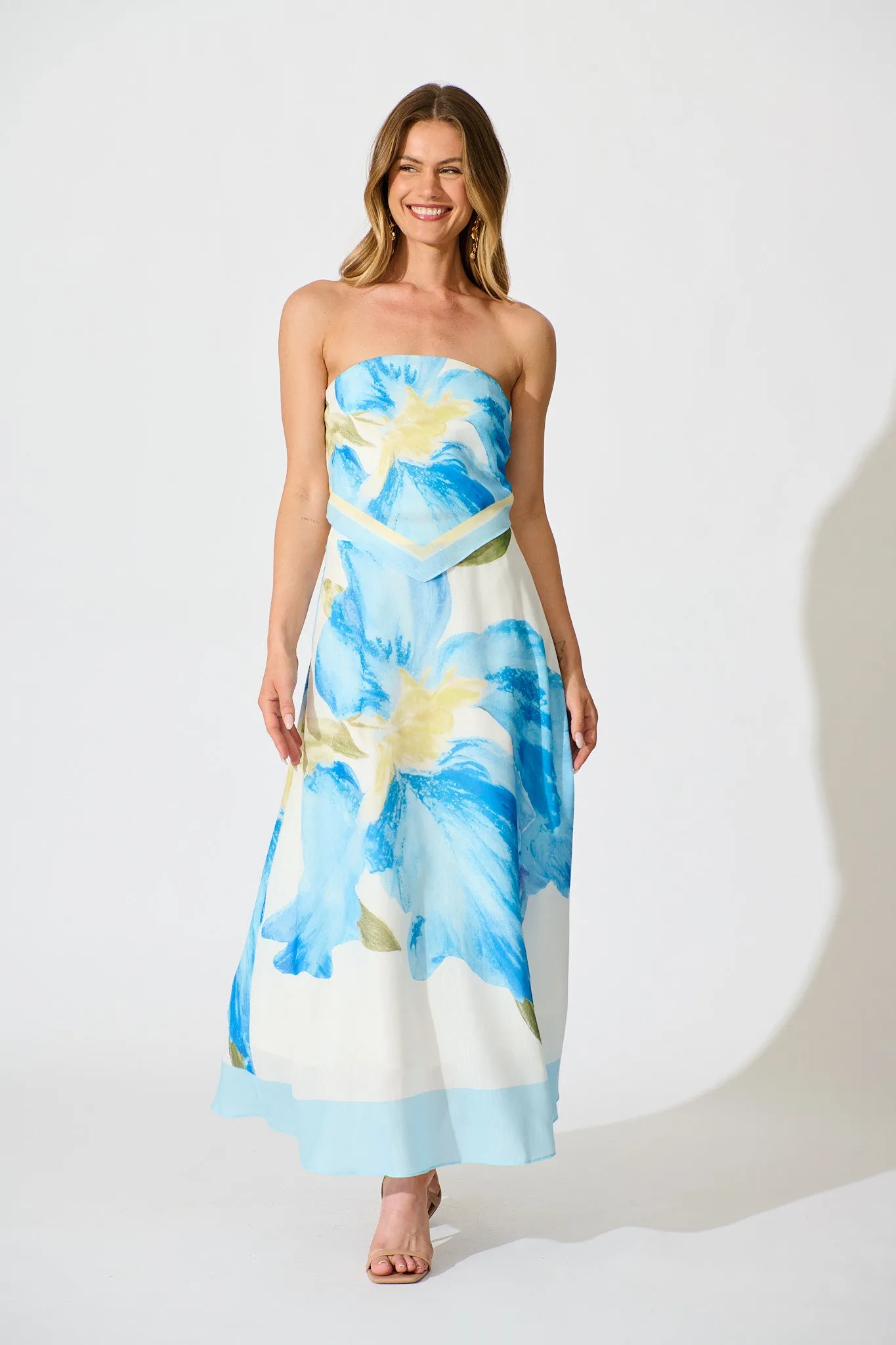 Mireya Maxi Skirt in Blue Floral sold by St Frock product image thumbnail 4