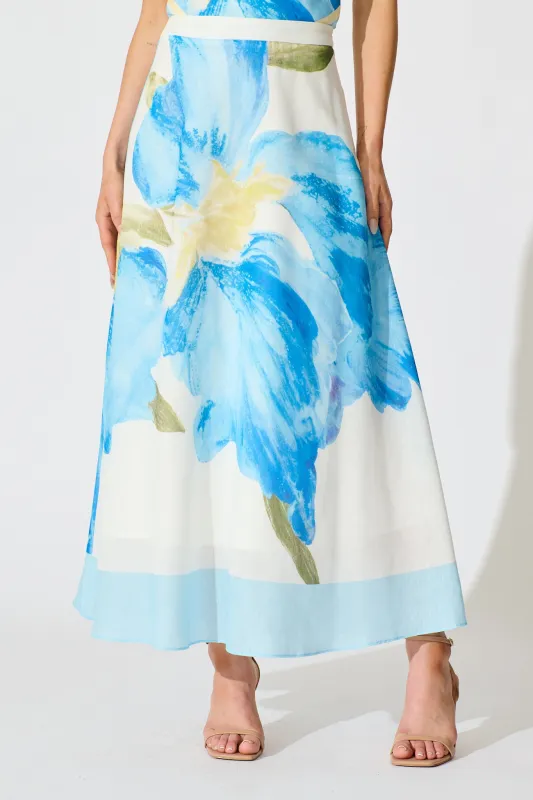 Mireya Maxi Skirt in Blue Floral sold by St Frock