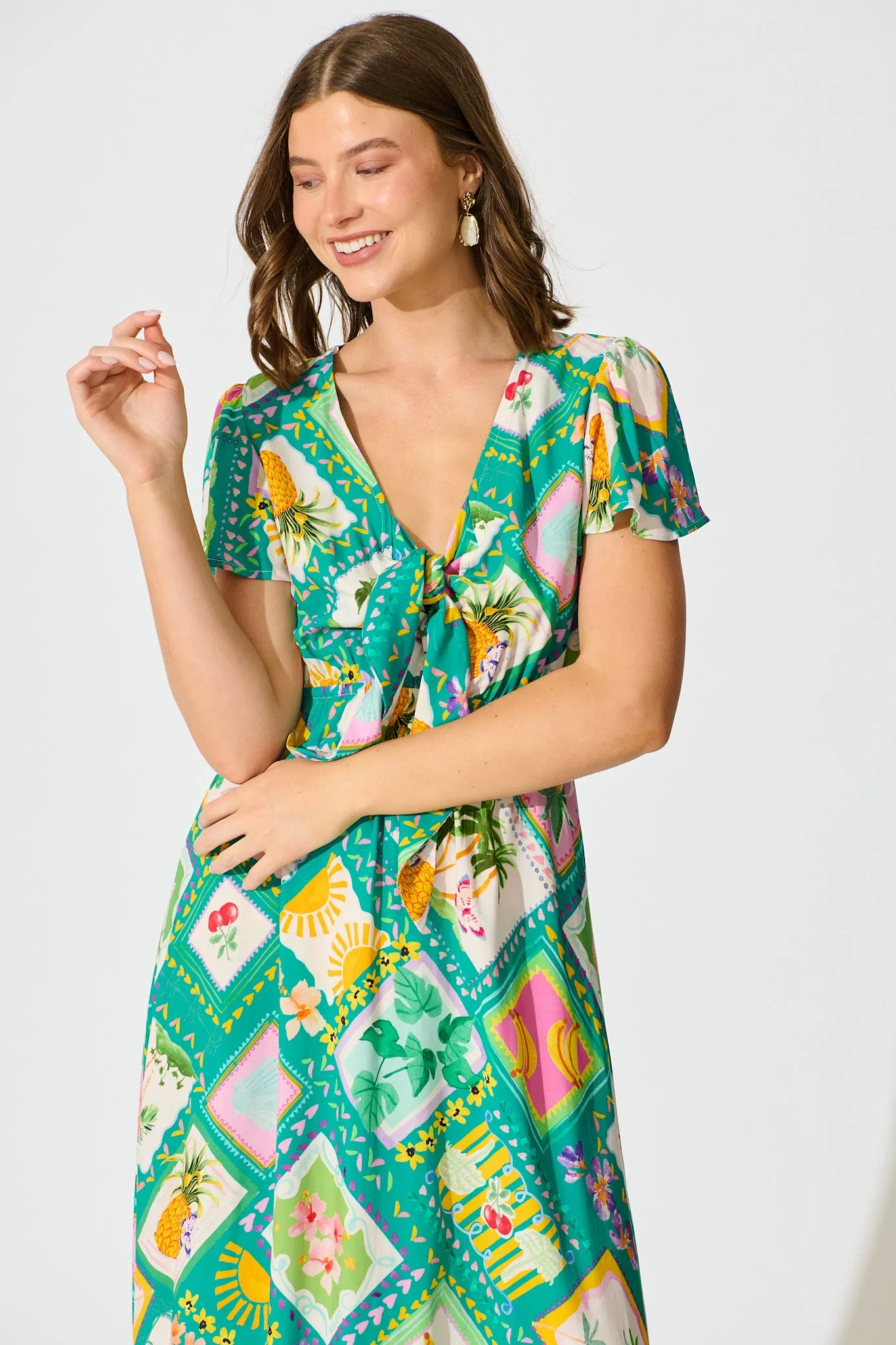 Georgina Maxi Dress In Green with Multi Tile Print sold by St Frock product image thumbnail 5