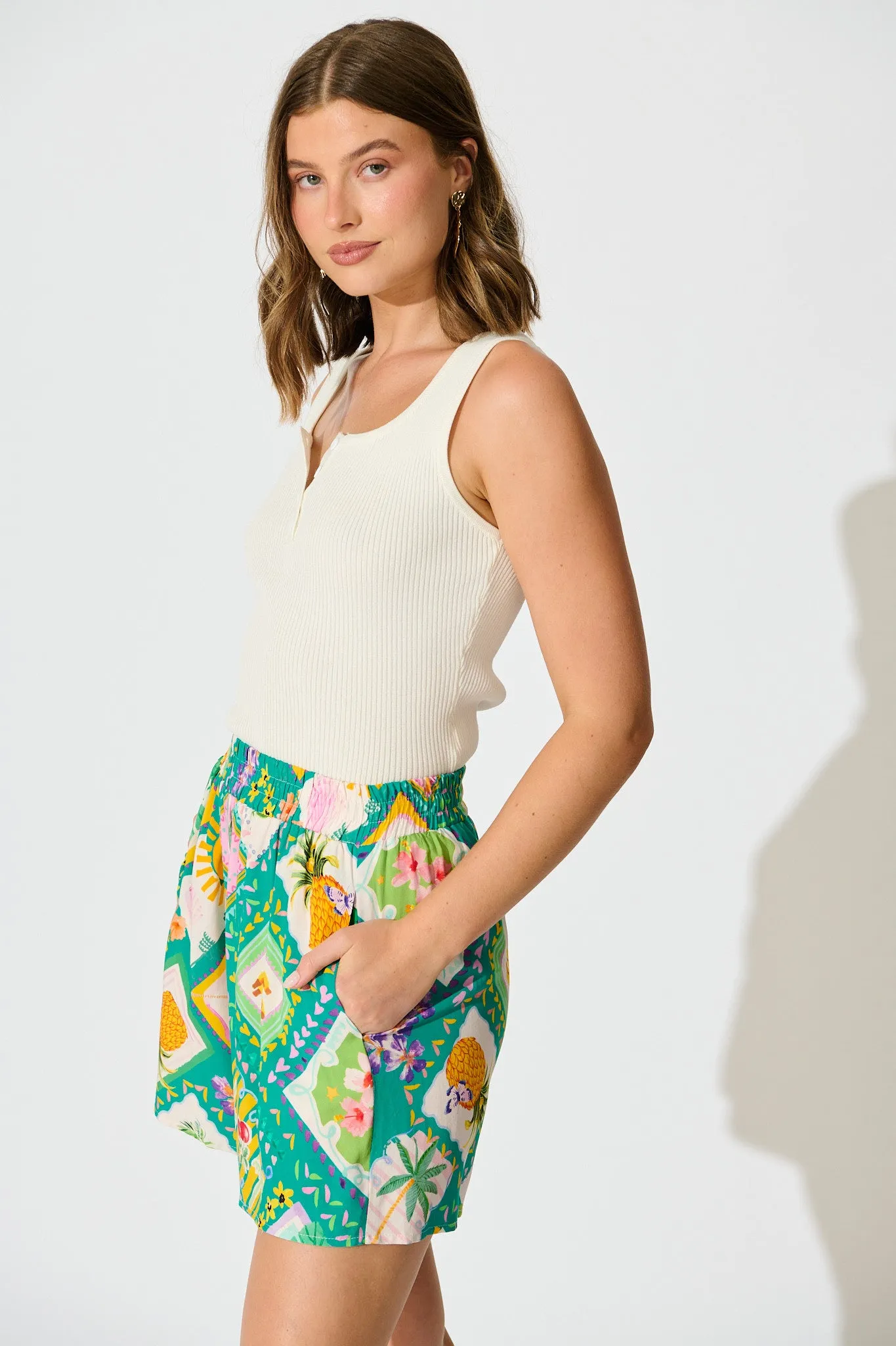 Rosewater Short in Green with Multi Tile Print sold by St Frock product image thumbnail 5