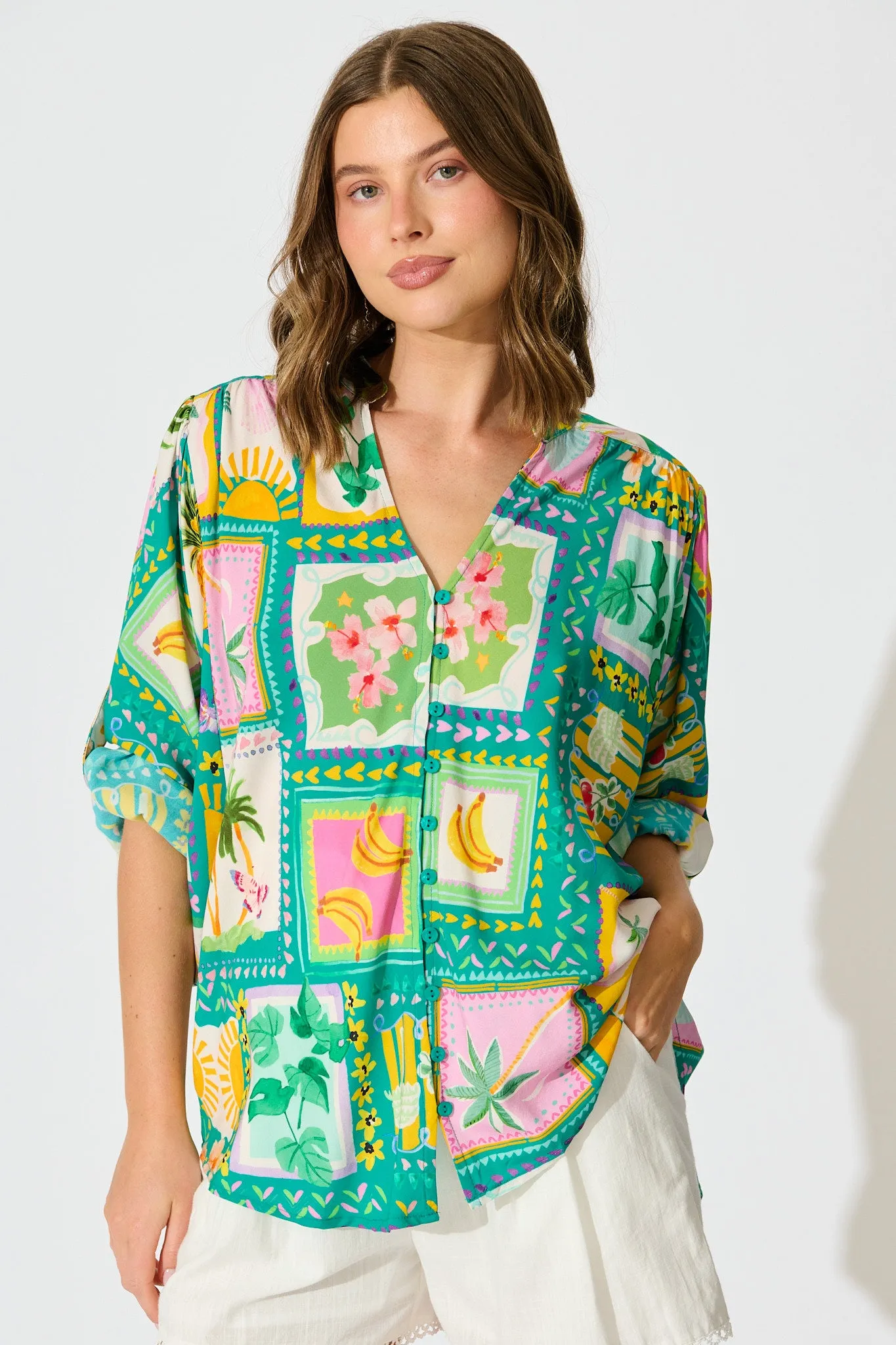 Tile Tropicana Top in Green with Multi Tile Print sold by St Frock product image thumbnail 3