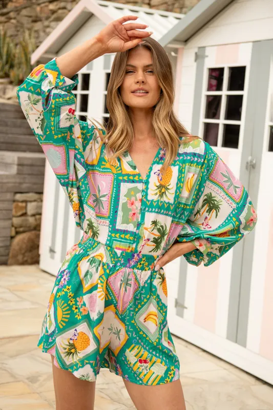 Tile Tropicana Top in Green with Multi Tile Print sold by St Frock