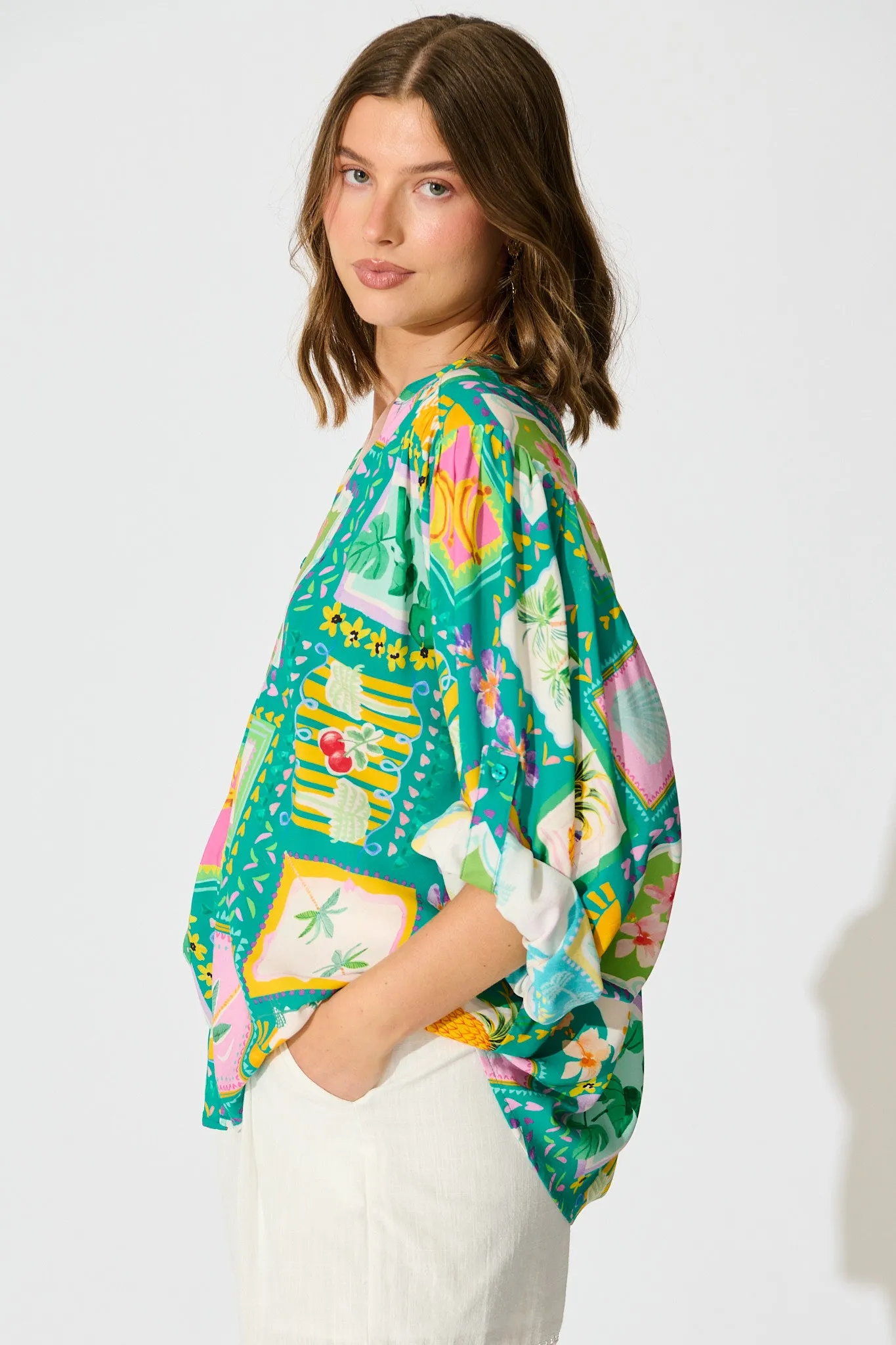 Tile Tropicana Top in Green with Multi Tile Print sold by St Frock product image thumbnail 5