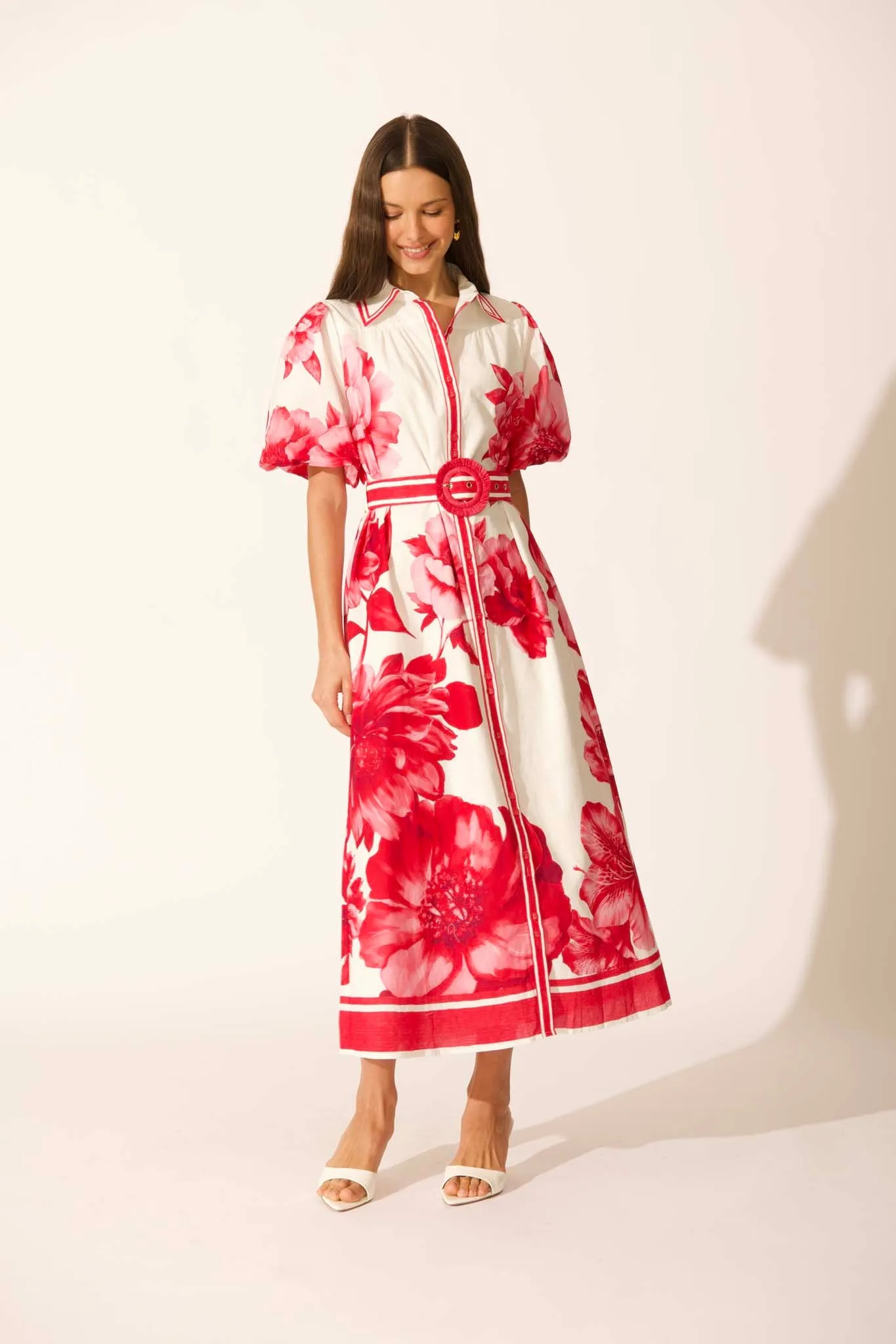 Zaraya Maxi Shirt Dress in Pink Floral Border Print Cotton sold by St Frock product image thumbnail 3
