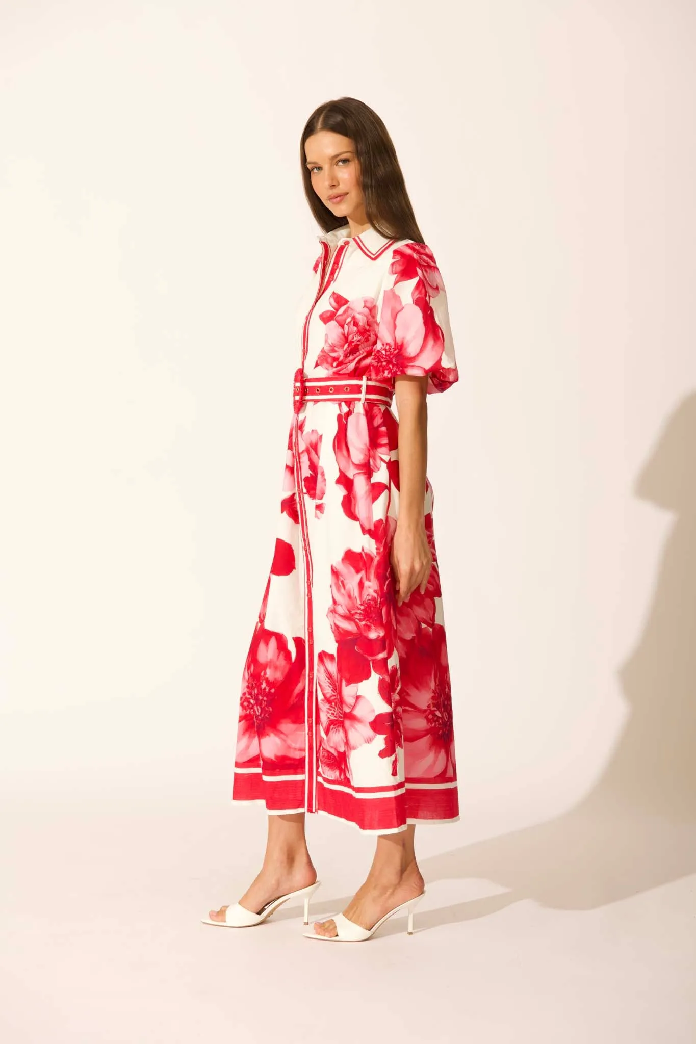 Zaraya Maxi Shirt Dress in Pink Floral Border Print Cotton sold by St Frock product image thumbnail 4