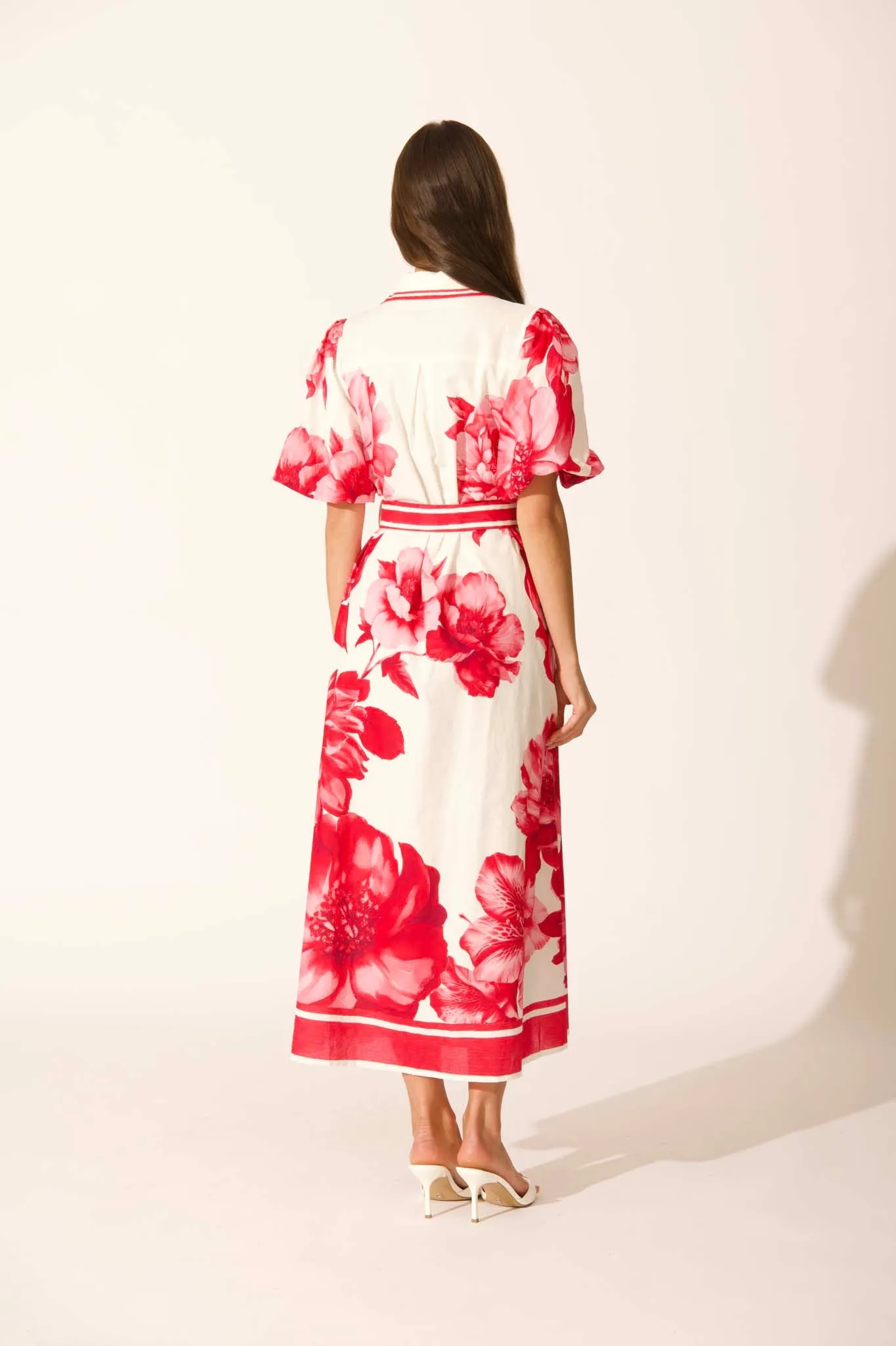 Zaraya Maxi Shirt Dress in Pink Floral Border Print Cotton sold by St Frock product image thumbnail 5