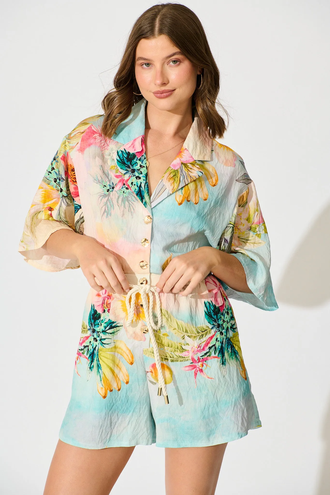 Island Dreamscape Playsuit in Multi Tropical Floral Print sold by St Frock product image thumbnail 5