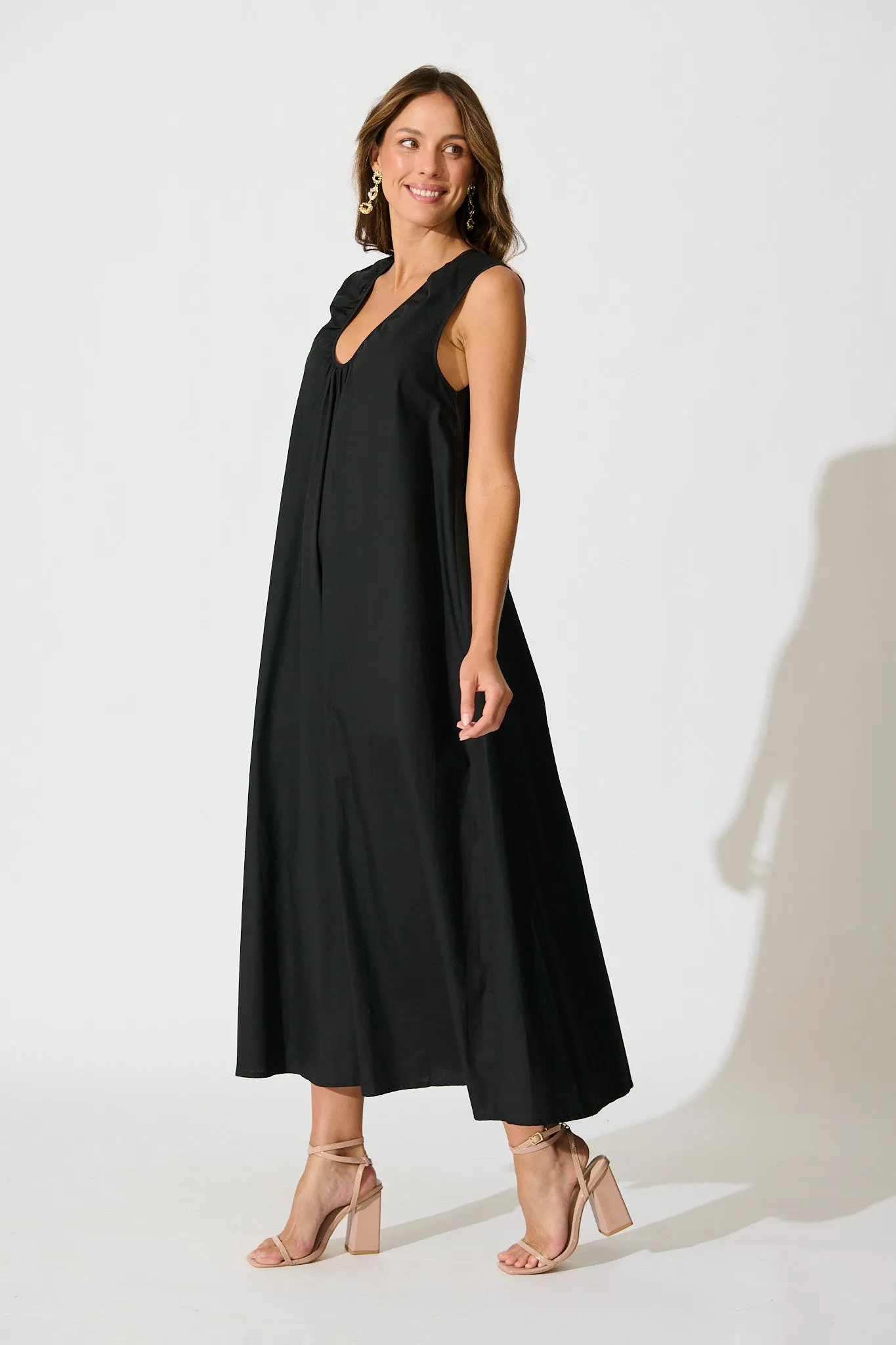 Elusia Oversized Maxi Dress in Black Cotton sold by St Frock product image thumbnail 3
