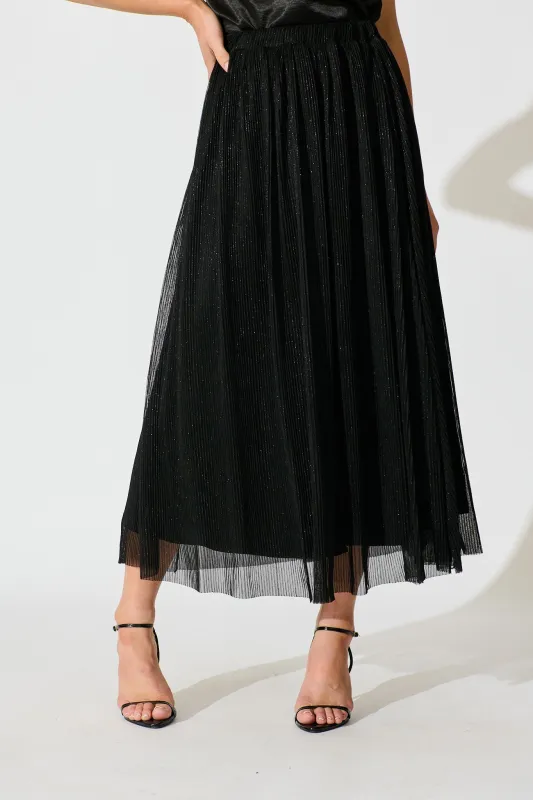 Dip and Dusk Maxi Skirt in Black Lurex Chiffon sold by St Frock
