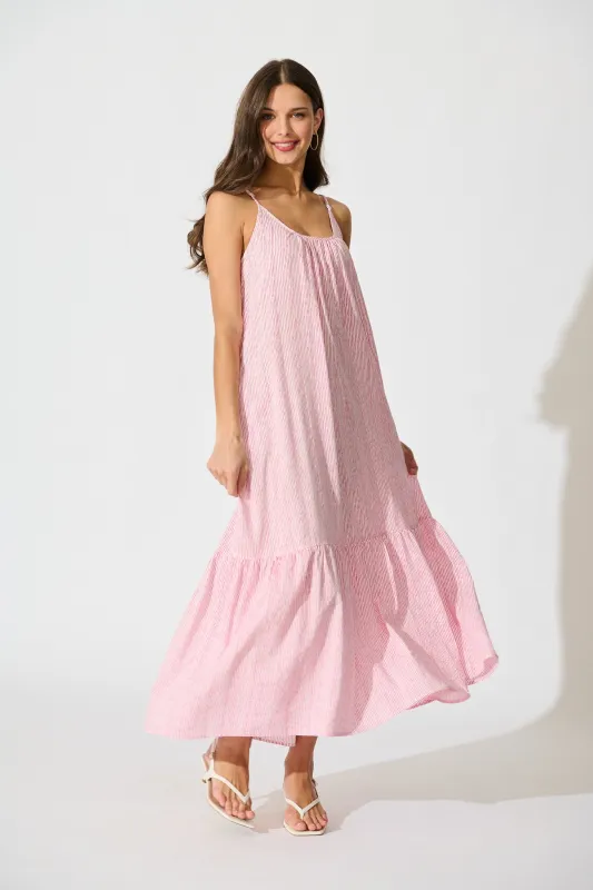 Anisa Maxi Sundress in Pink Stripe Cotton sold by St Frock
