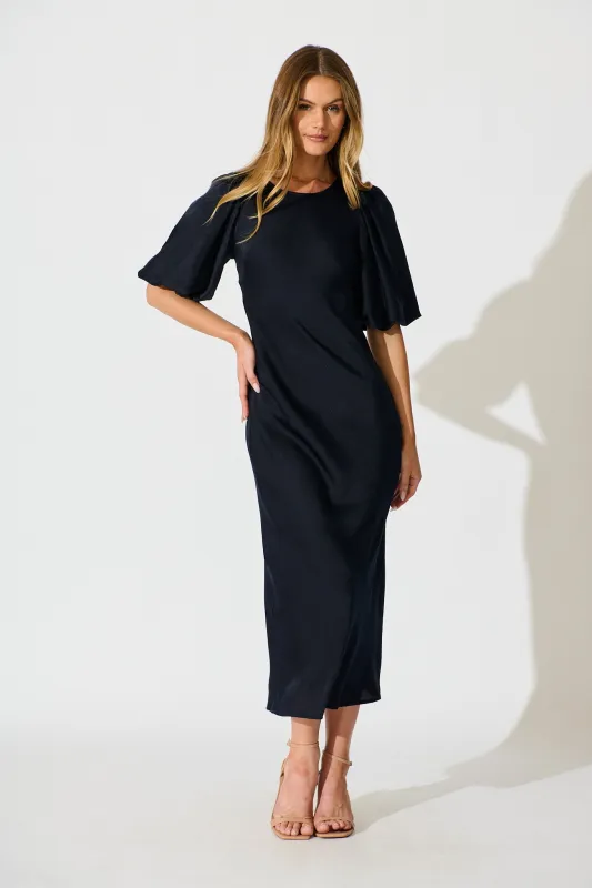 Satin Dream Maxi Dress in Navy Satin sold by St Frock