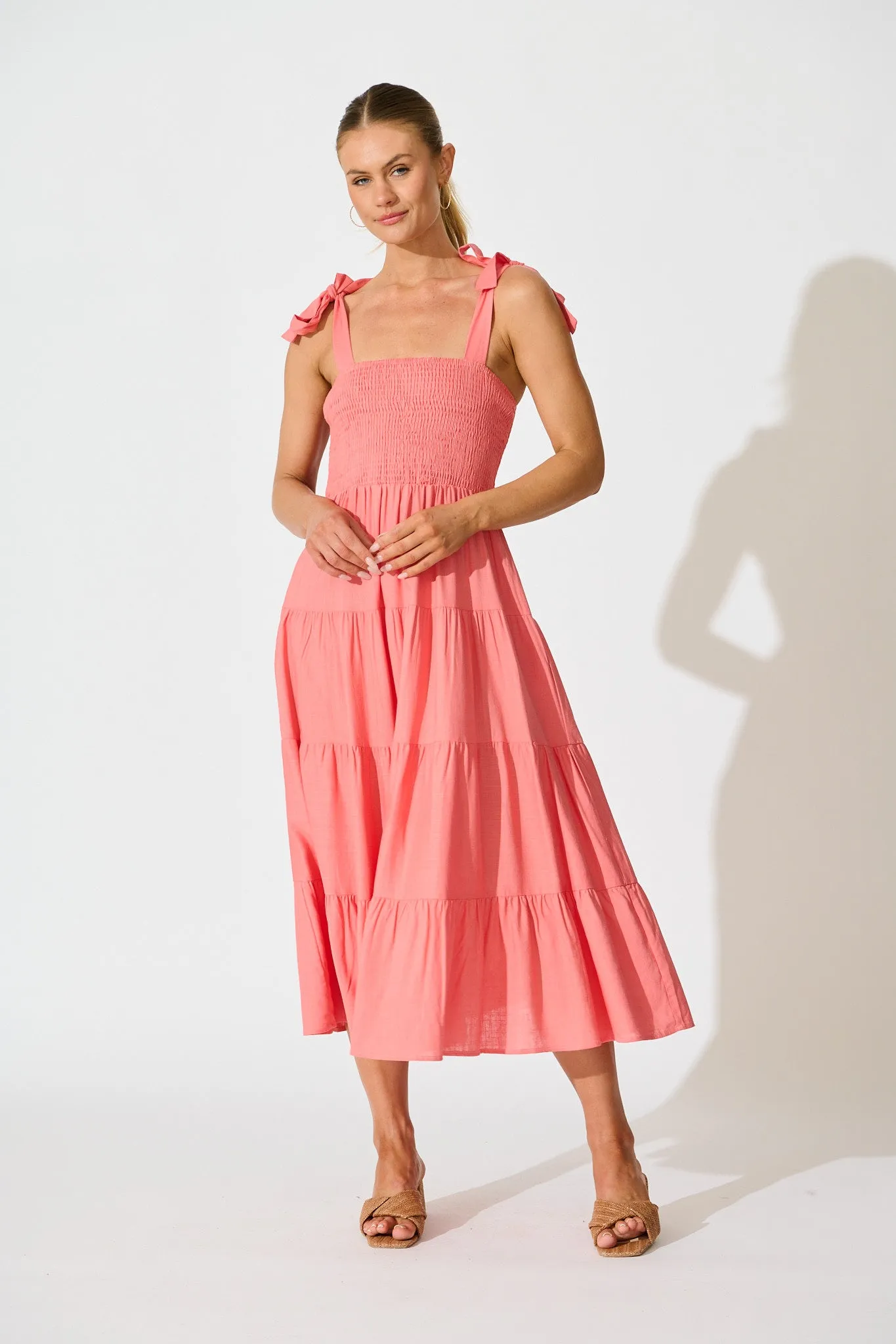 Imali Maxi Sundress in Pink Linen Blend sold by St Frock