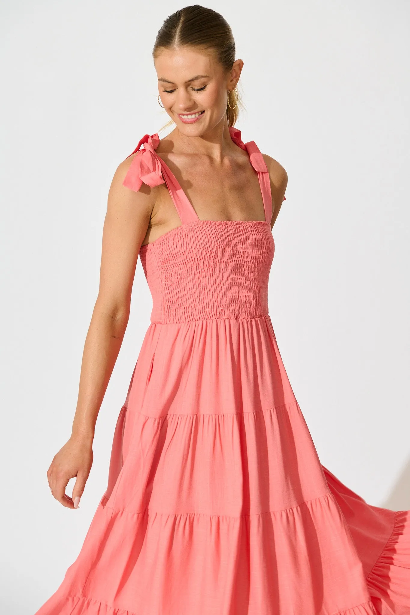 Imali Maxi Sundress in Pink Linen Blend sold by St Frock product image thumbnail 2