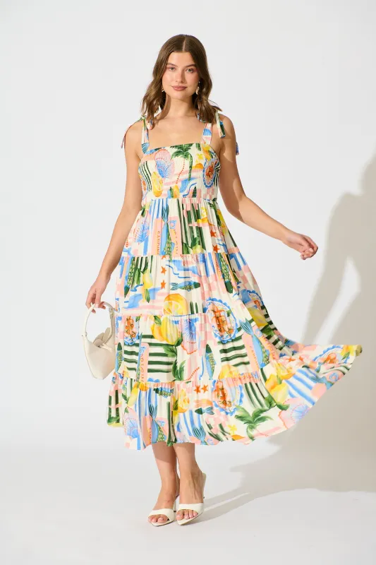 Imali Maxi Sundress in Cream with Multi Fruit Print sold by St Frock
