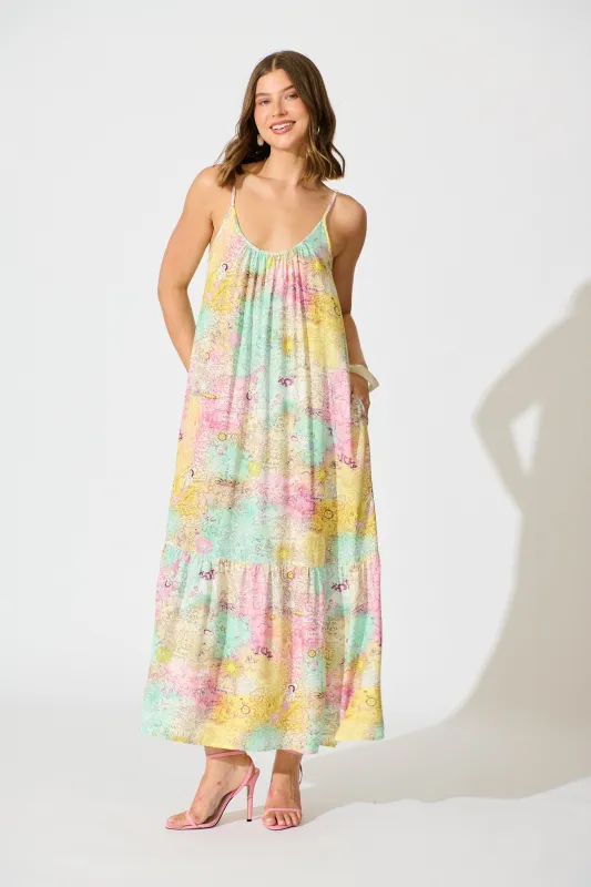 Jayne Maxi Sundress in Multi Patchwork Floral sold by St Frock