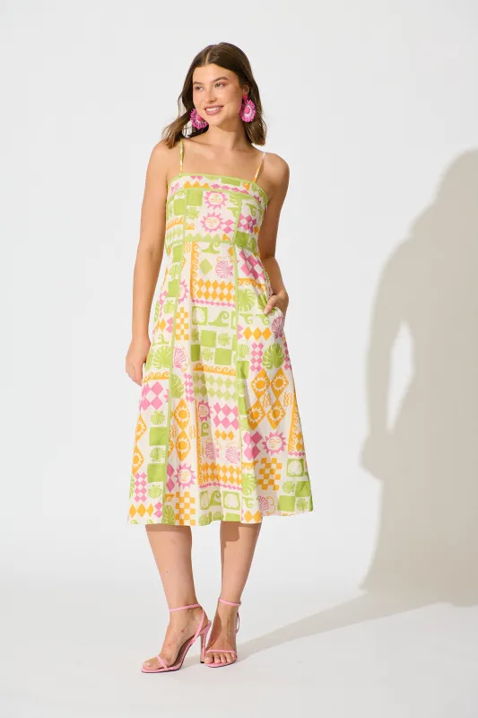Amylee Midi Sundress in Multi Patchwork Print Cotton sold by St Frock