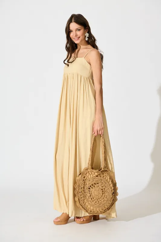 Talowe Maxi Sundress in Beige Linen Blend sold by St Frock