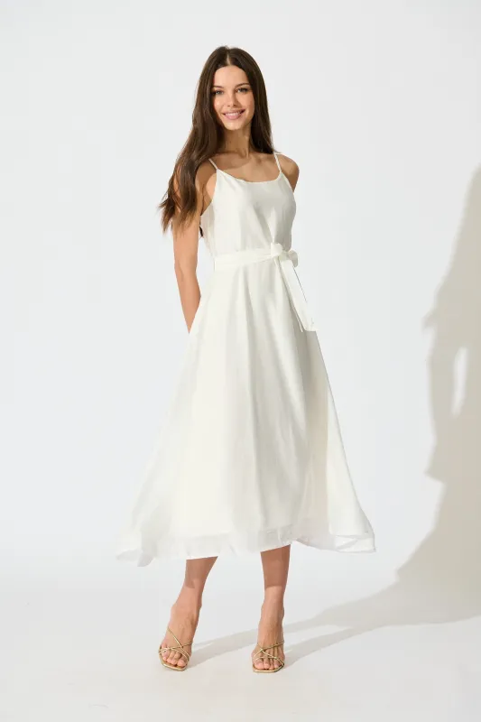 Silla Midi Dress in White Linen Blend sold by St Frock