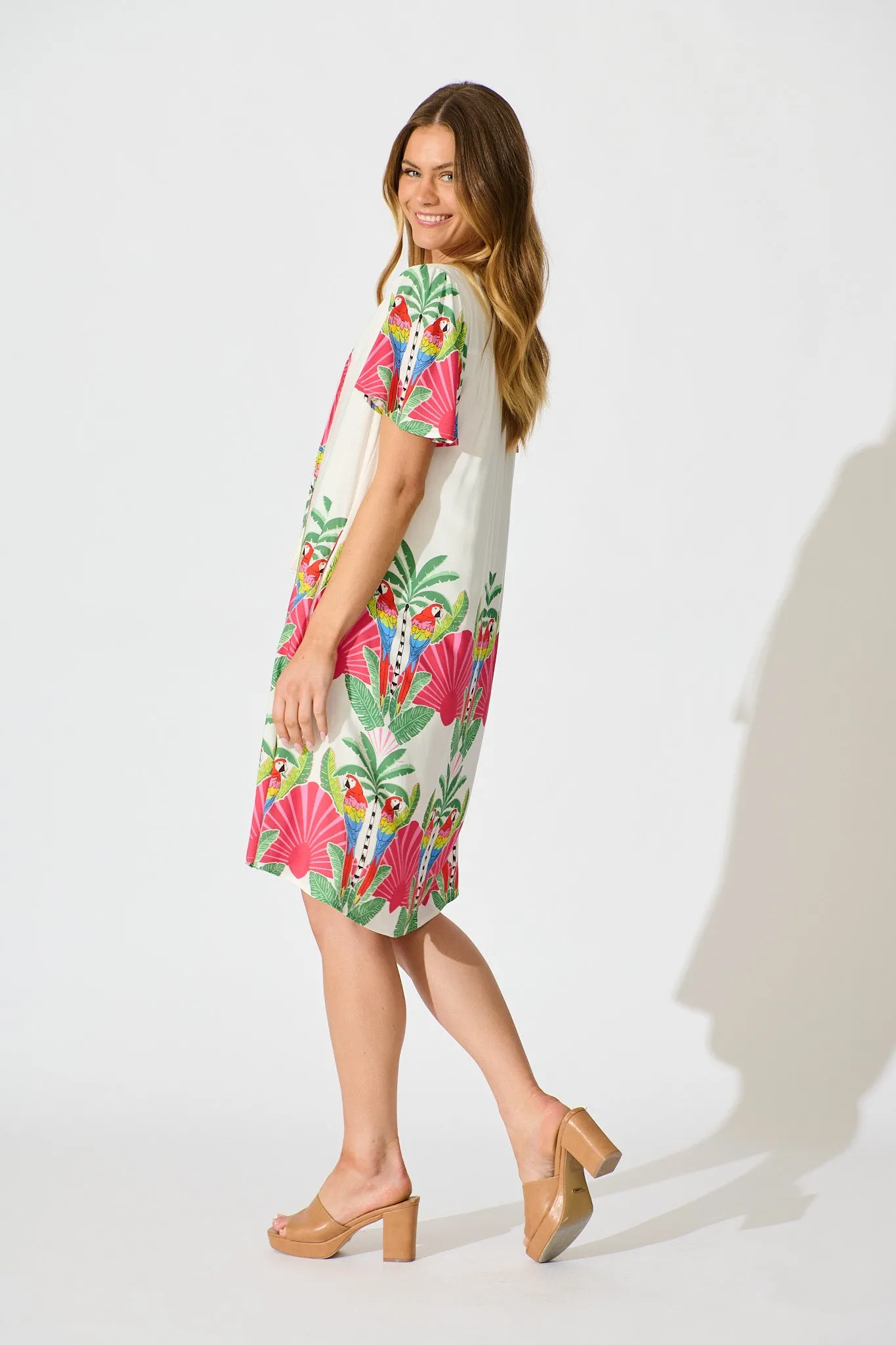 Aere Dress in White with Red Multi Tropical Print sold by St Frock product image thumbnail 3