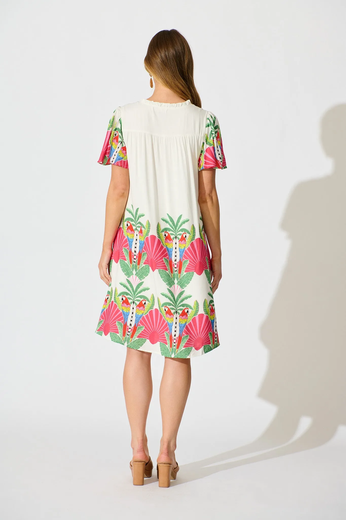 Aere Dress in White with Red Multi Tropical Print sold by St Frock product image thumbnail 4