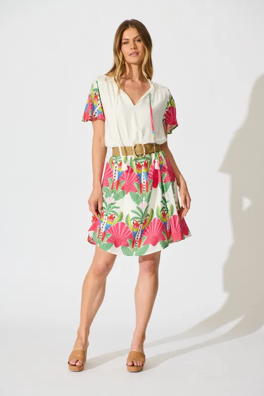 Aere Dress in White with Red Multi Tropical Print sold by St Frock