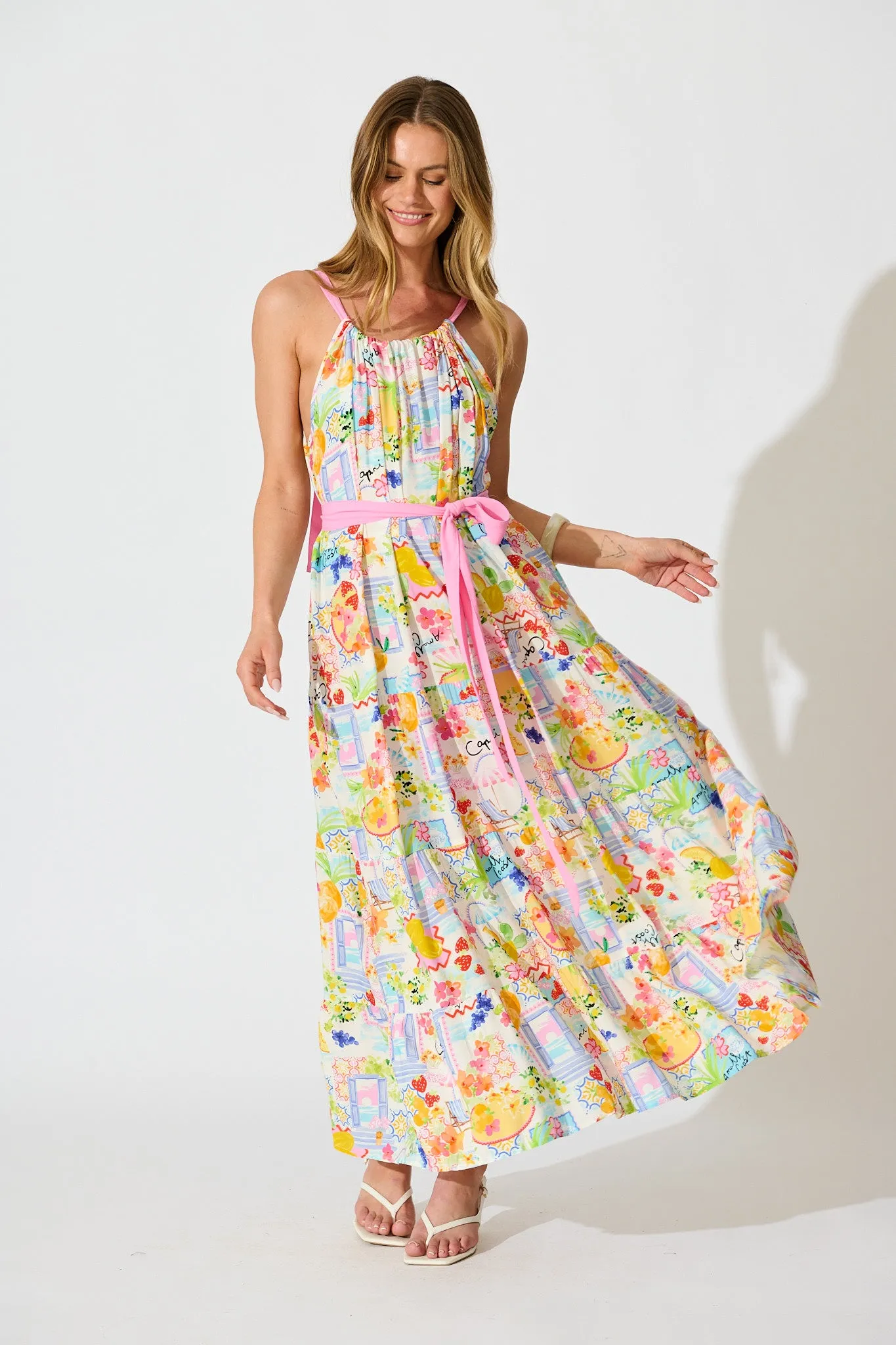 Alena Maxi Dress in Bright Multi Print sold by St Frock