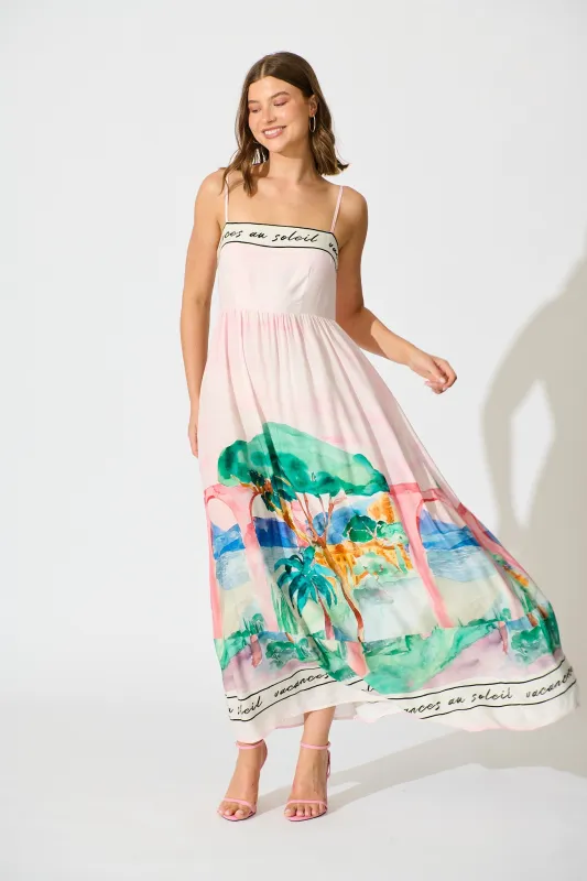Belle Essence Maxi Sundress in Blush Multi Landscape Print sold by St Frock