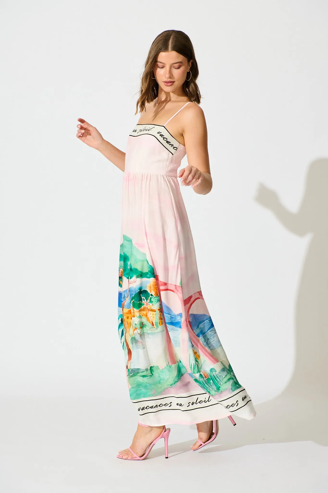 Belle Essence Maxi Sundress in Blush Multi Landscape Print sold by St Frock product image thumbnail 3