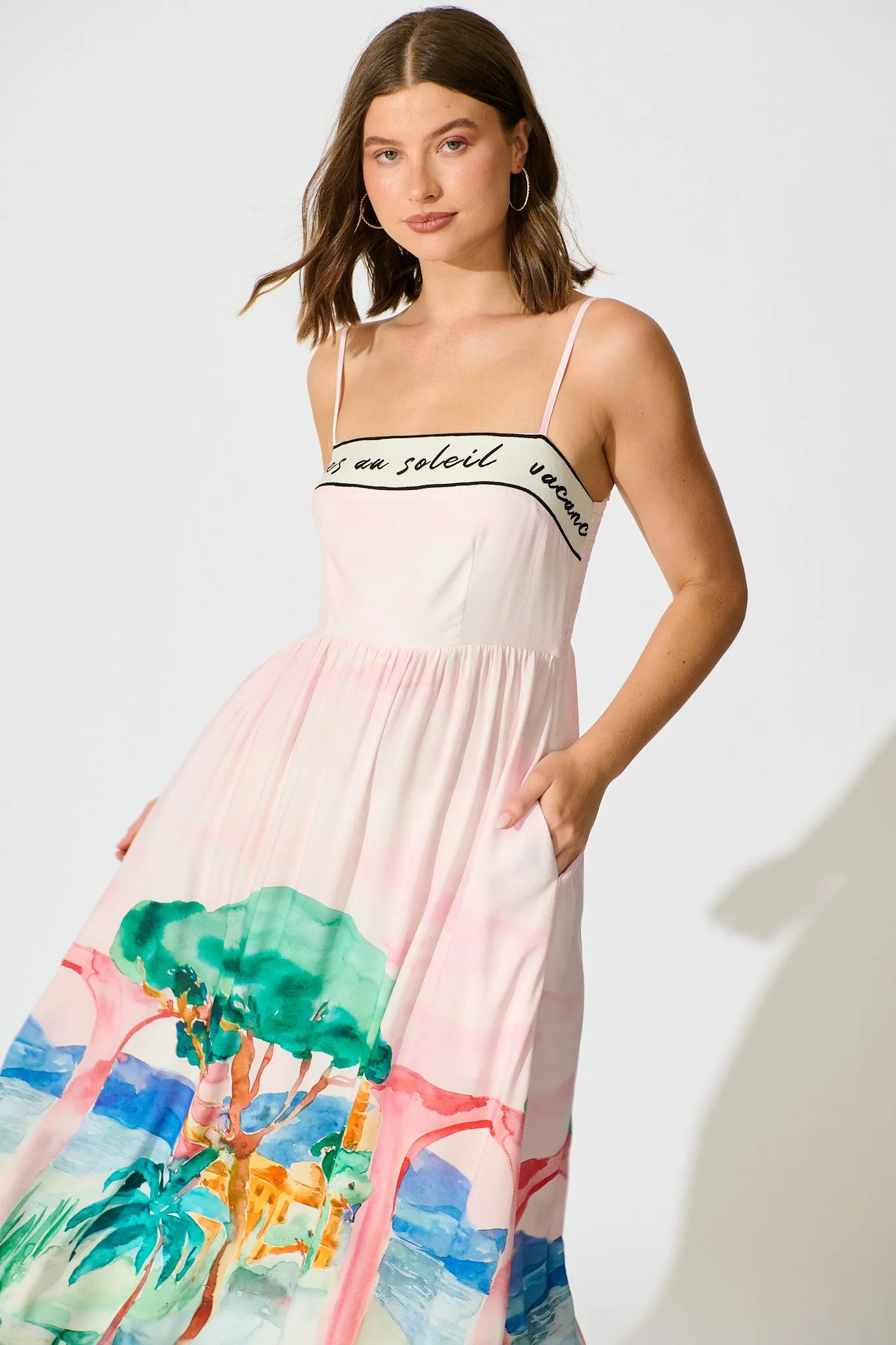 Belle Essence Maxi Sundress in Blush Multi Landscape Print sold by St Frock product image thumbnail 2