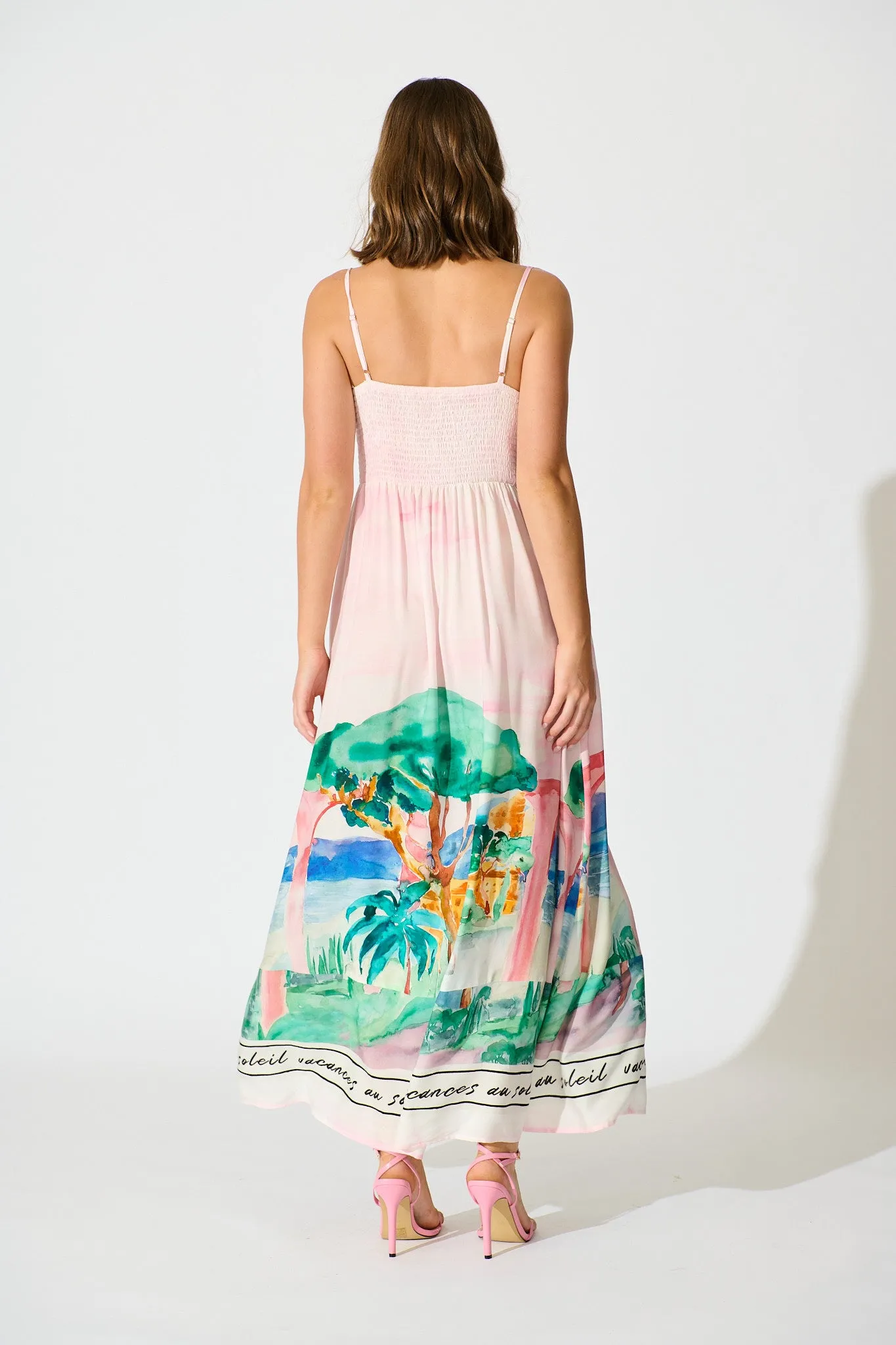 Belle Essence Maxi Sundress in Blush Multi Landscape Print sold by St Frock product image thumbnail 4