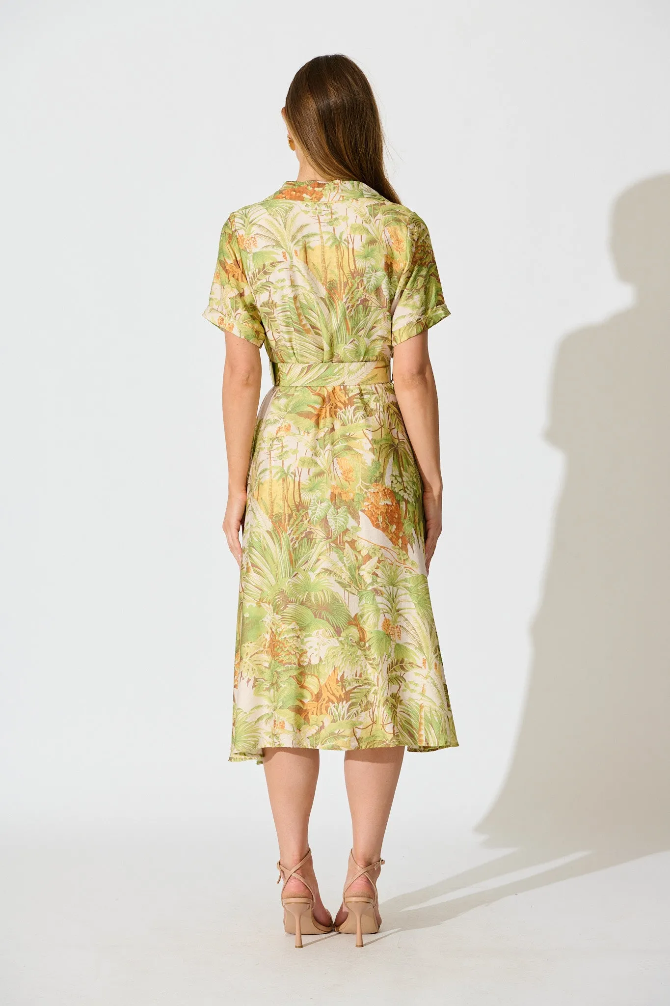 My Sweet Midi Shirt Dress in Green Multi Leaf Print sold by St Frock product image thumbnail 4