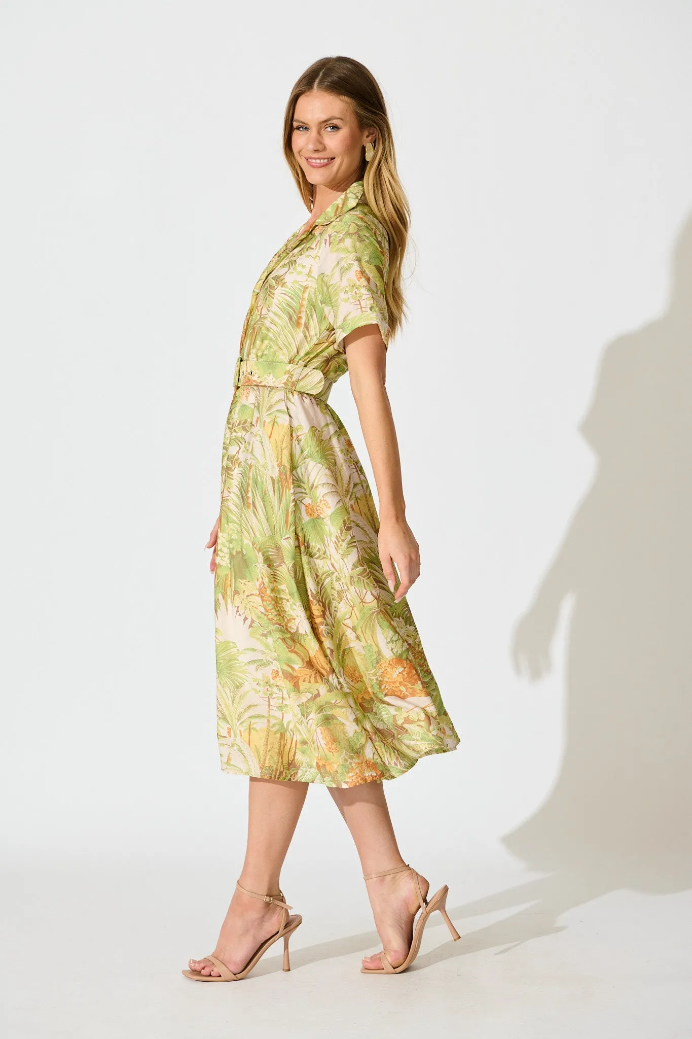 My Sweet Midi Shirt Dress in Green Multi Leaf Print sold by St Frock product image thumbnail 3